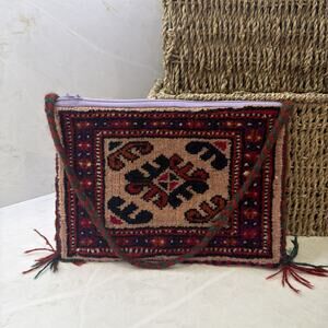 Vintage Turkmen Carpet Handbag 70s Purse Shoulder Bag Hippy Boho Multicolor